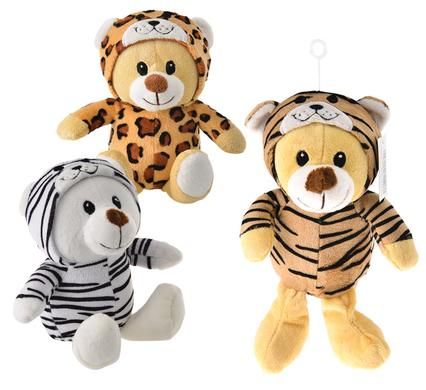 Bulk Pack of 3x Plush Bears with Animal Print Hats