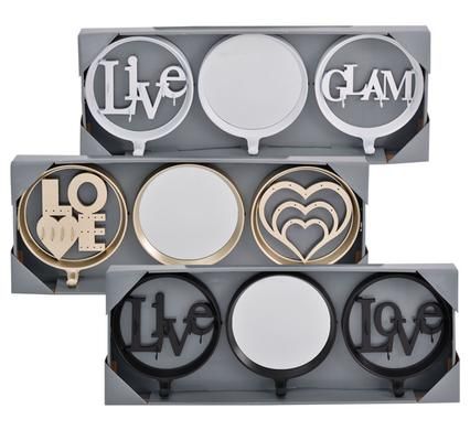 Bulk Pack of 2x Plastic Jewellery Holder with Words &amp; Mirror - 3 piece