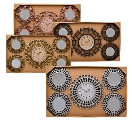 Assorted Plastic Qaurtz Wall Clocks with 4 Piece Mirror