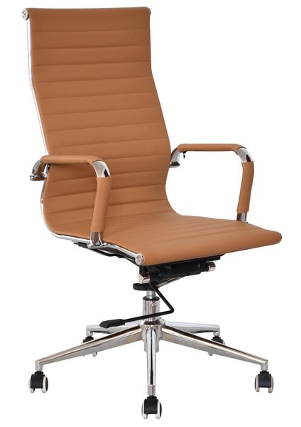 Ribbed High Back Office Chair - Camel
