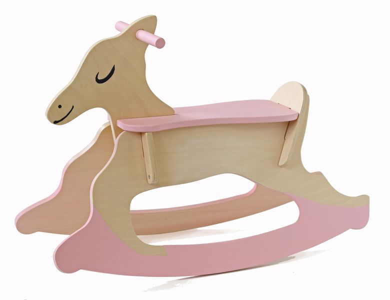 BooToo Rock Bok Wooden Springbok Rocking Horse - Birchwood &amp; Pink
