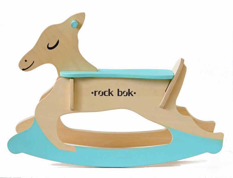 BooToo Rock Bok Wooden Springbok Rocking Horse - Birchwood &amp; Light Blue
