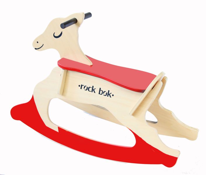 BooToo Rock Bok Wooden Springbok Rocking Horse - Birchwood &amp; Red