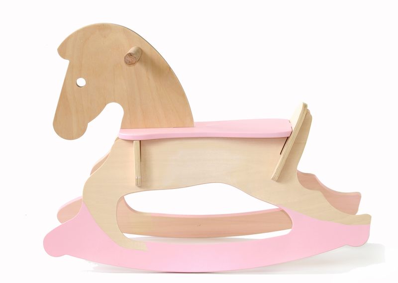 BooToo Rocking Horse - Natural Birch &amp; Pink