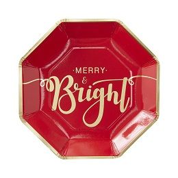 Ginger Ray Red &amp; Gold Christmas - Paper Plates - Foiled - Merry and Bright