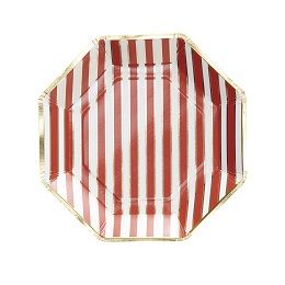Ginger Ray Red &amp; Gold Christmas - Paper Plates - Foiled - Stripe