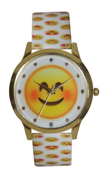 Emoji Smile Watch - White &amp; Gold