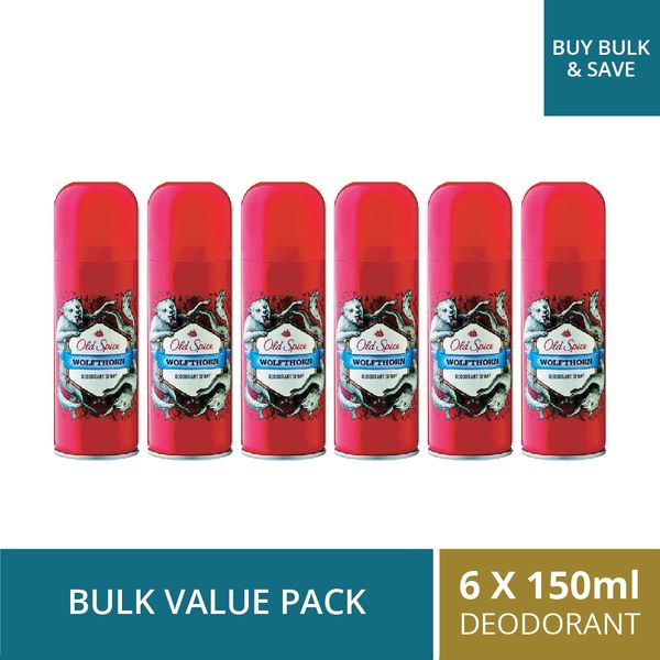 Old Spice Deodorant Spray Wolfthorn - 6 x 150ml Bulk Pack