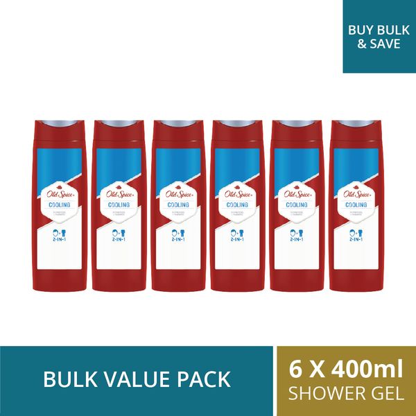 Old Spice 2-in-1 Hair &amp; Body Cooling Effect Shower Gel - 6 x 400ml Bulk Pack