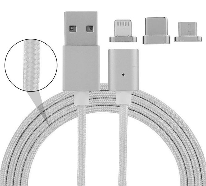 Magnetic 3 in 1 Data Cable for Smart Phone - Silver