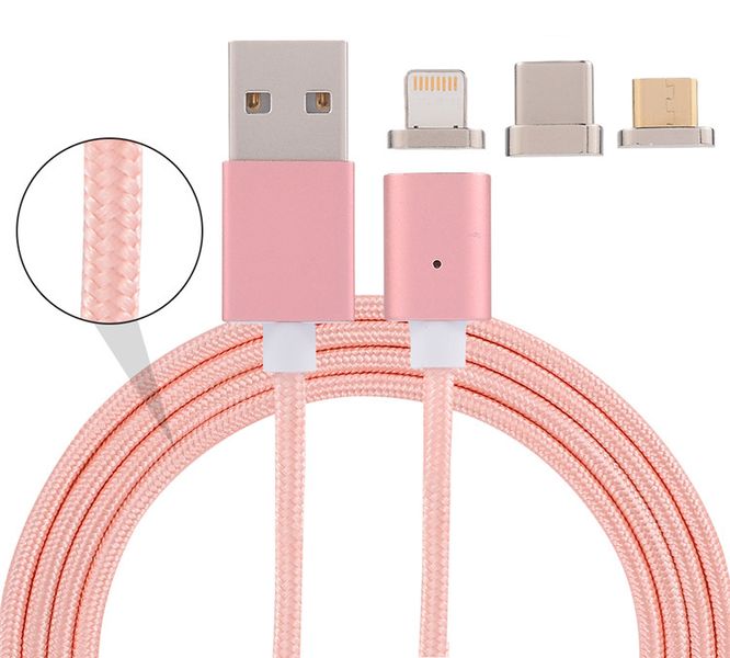 Magnetic 3 in 1 Data Cable for Smart Phone - Pink