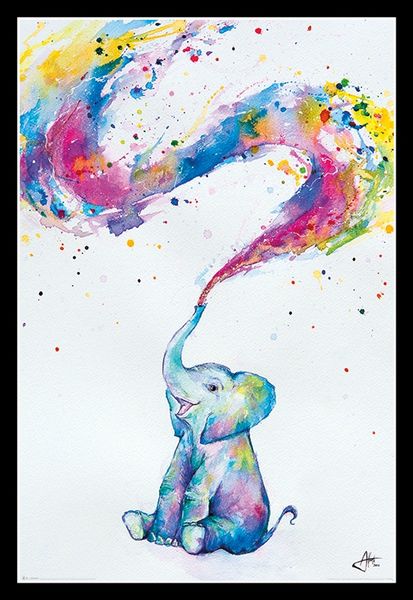 Marc Allante - Spring Baby Elephant Poster with Black Frame