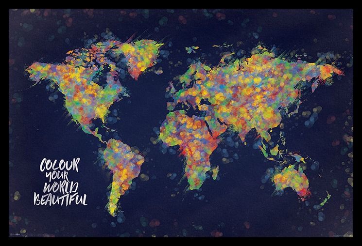 World Map - Colour your World Poster with Black Frame