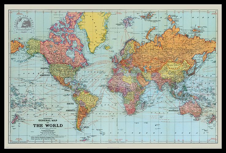 World Map - Stanfords Poster with Black Frame