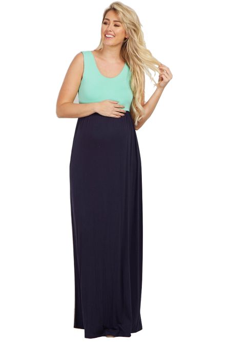 Absolute Maternity Colourblock Maxi Dress - Mint & Navy | Shop Today ...