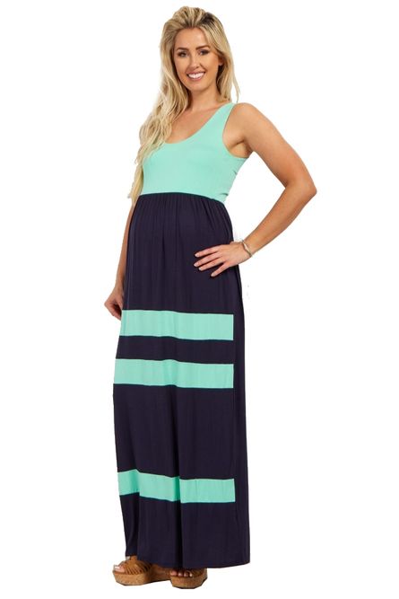 Absolute Maternity Summer Striped Maxi Dress - Navy & Mint | Shop Today ...