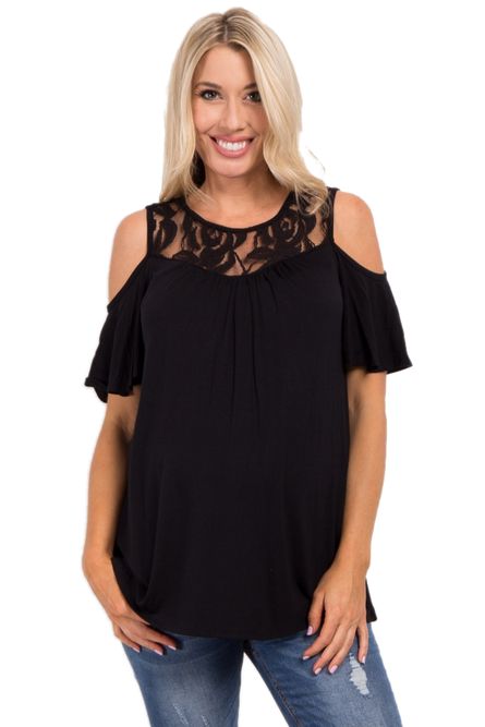 Absolute Maternity Lace Cold Shoulder Top - Black | Shop Today. Get it ...