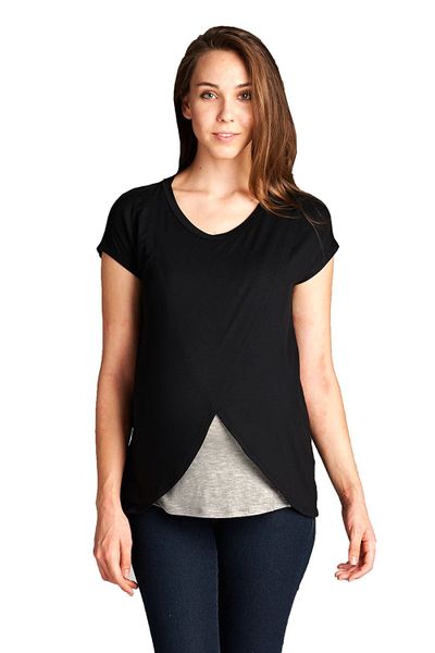 Absolute Maternity Summer Tulip Nursing Top - Grey &amp; Black