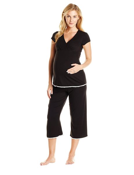Absolute Maternity Cap Sleeve Crossover Pyjamas - Black