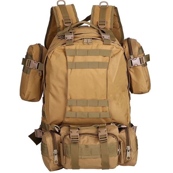 Tactical Backpack with 3 Molle Bags - Khaki (55l)