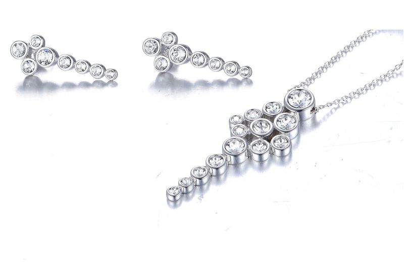 Dhia Waterfall Necklace &amp; Earrings in Sterling Silver Made with Crystals from Swarovski