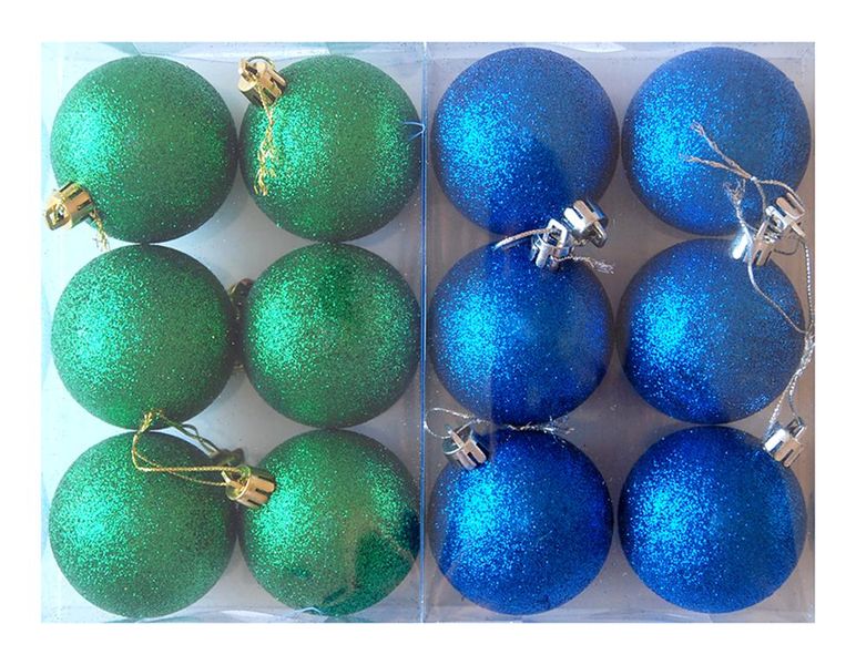 2 Sets of Christmas Ball Decorations - Green &amp; Blue