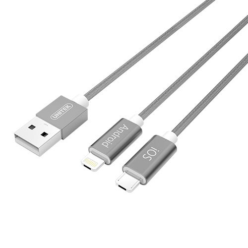 Unitek 1.5m 2 in 1 Micro &amp; Lightning Cable - Grey