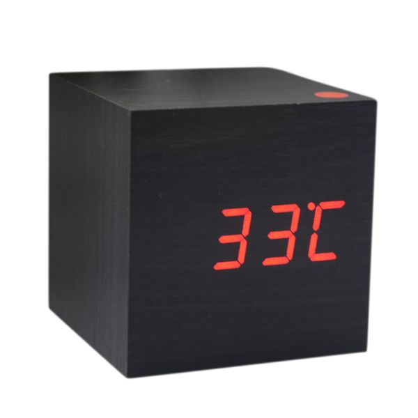 Wooden Cube Digital Table Clock - Black