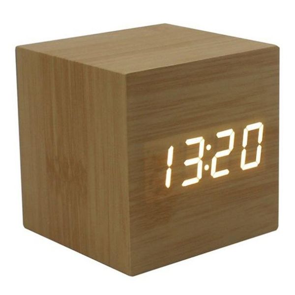Wooden Cube Digital Table Clock - Oak