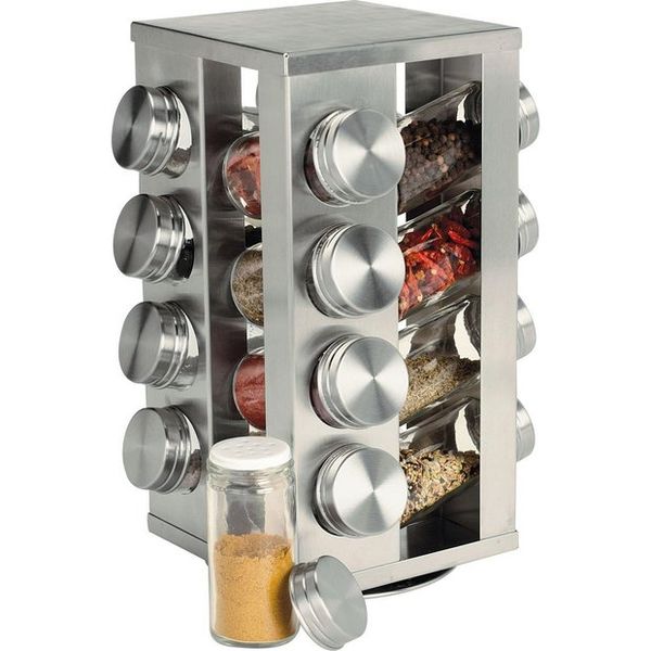 Olcor Stainless Steel Rotating Spice Rack with Jar Bottles - Square