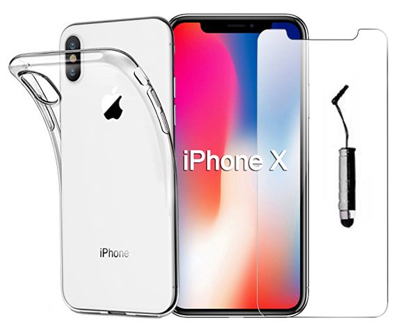 Slim Fit Protective Case &amp; Tempered Glass Screen Guard for iPhone X - 2.5D Radian