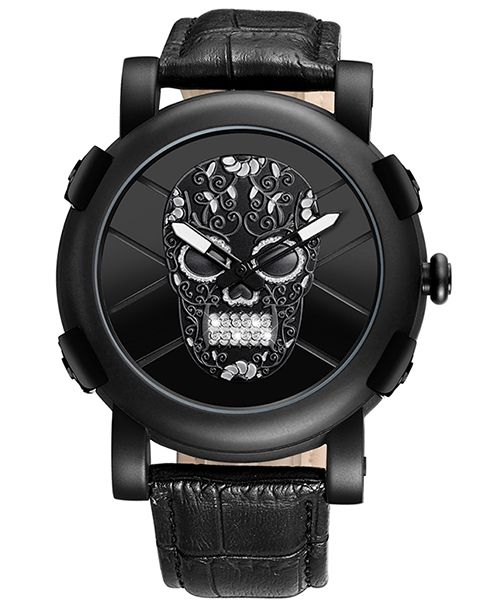 Skone Men's Exmoor Black Skull Watch With Black image