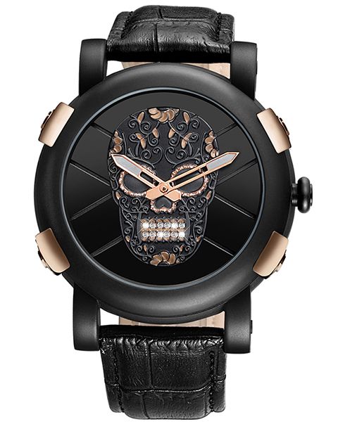 Skone Men's Exmoor White Skull Watch with Black Strap