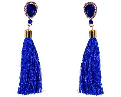 Faceted Sapphire Blue Crystal Stud Drop Earrings with Tassles