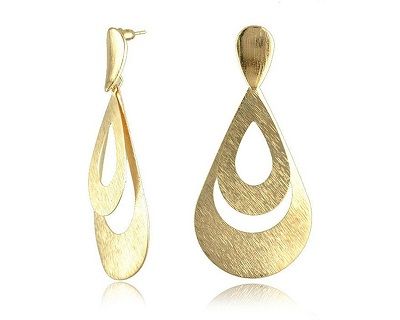 Double Tear Drop Shaped Gold Brushed Earrings