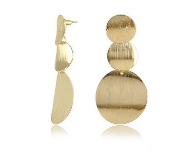 Triple Disc Drop Shaped Gold Brushed Earrings