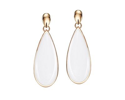 White Enamel Single Tear Drop Rose Gold Earrings