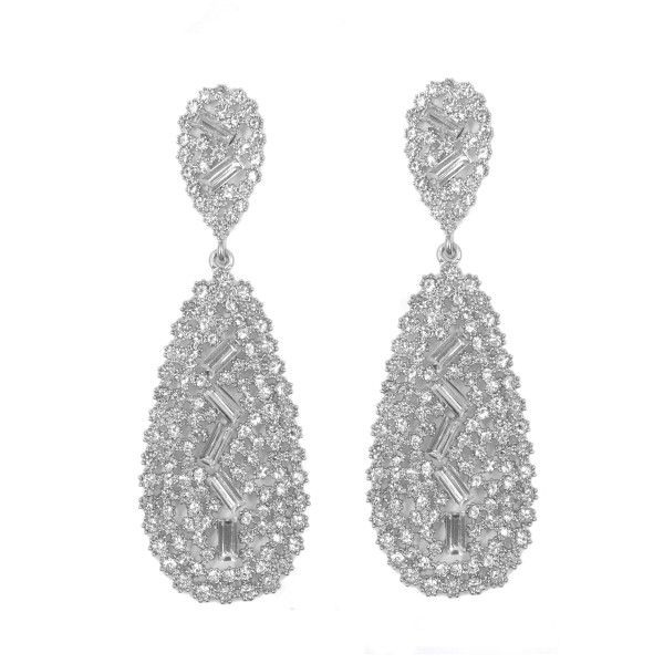 Bella Glamorous Silver Plated Crystal Drop Earrings Large