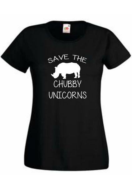 Thinking out Loud Ladies "SAVE THE CHUBBY UNICORNS" Short Sleeve T-Shirt - Black
