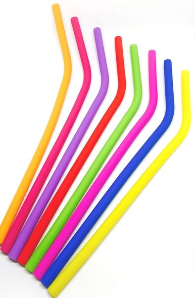 Reusable Silicone Drinking Straws With Cleaning Brushes - Pack of 12