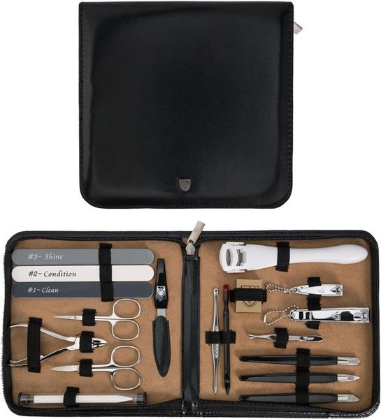 Kellermann 3 Swords Mani &amp; Pedi Grooming Set: 18 Tools, Black Case 9310 PN