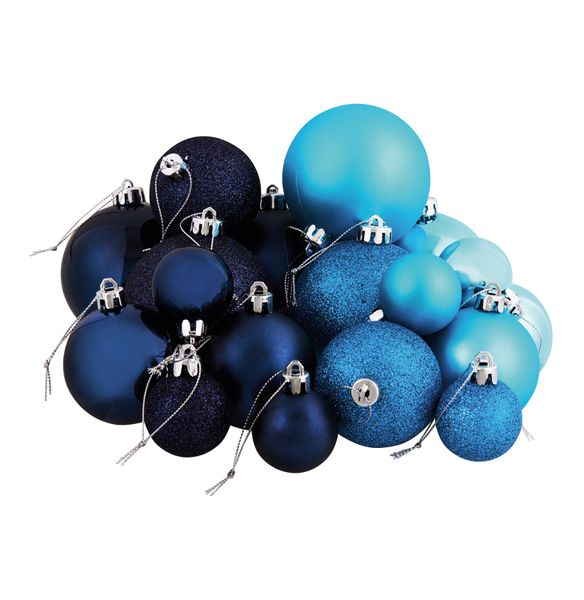 St Nicholas Christmas Tree Baubles - Navy &amp; Azure Blue (60 Pack)