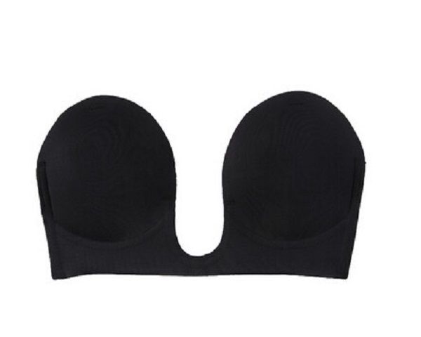 Easy Curves Plunged Neckline Stick On Bra - Black (Size: D Cup)