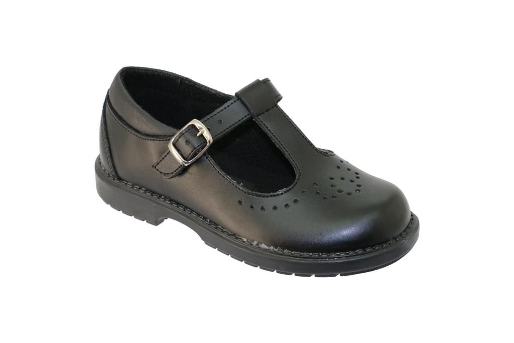 Toughees Lisa Girls Buckle T- Bar Genuine Leather School Shoes - Black ...