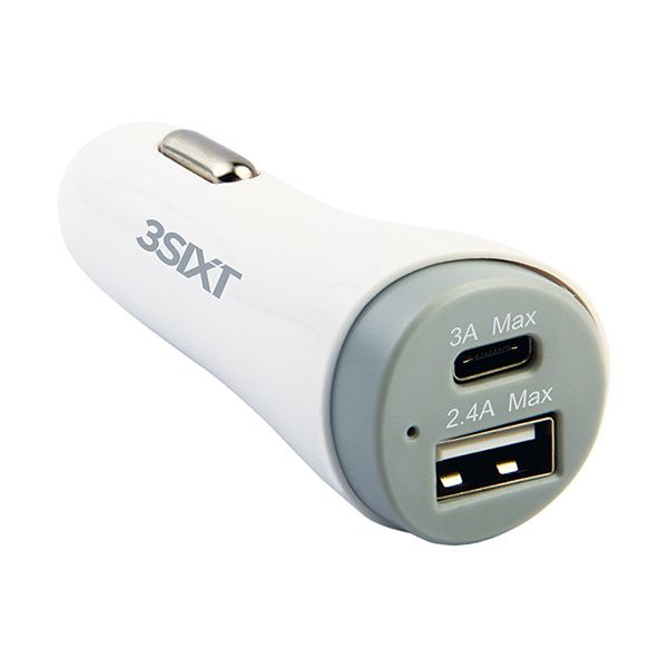 3SIXT Dual Type-C &amp; A USB Car Charger - White