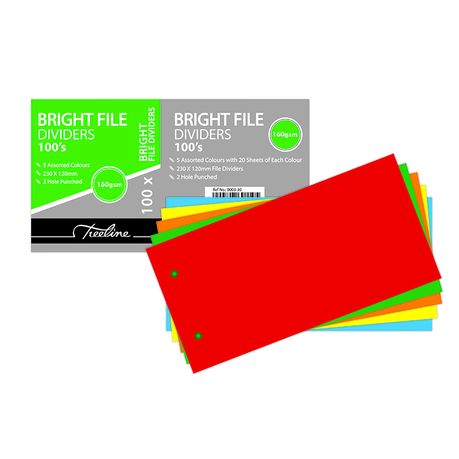 Treeline File Dividers Bright DL 230 x 120mm - 2 Hole Punched - Pack of 100