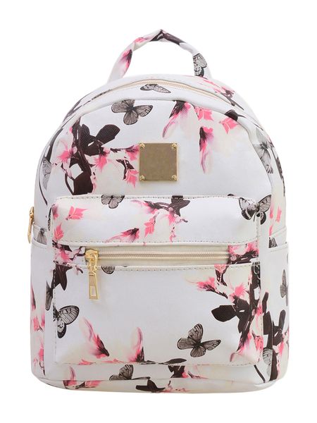 Mini Finesse Allover Vintage Flower Print Backpack - White