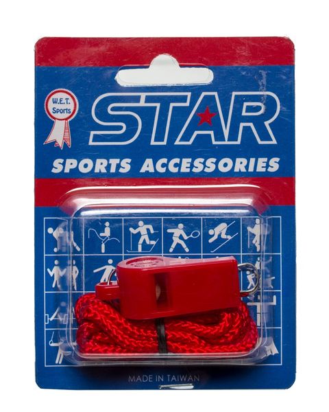 Star Plastic Whistle With Lanyard - Red
