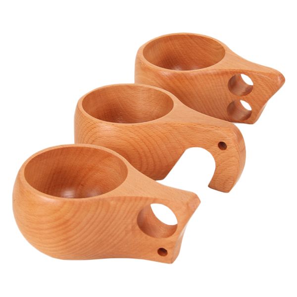 3-Piece Nordic Style Wooden Cup with Carabiner