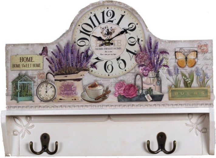 Wall Clock with Hooks - Home Sweet Home